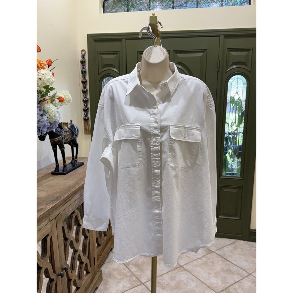 Aerie woman's white thick cotton relaxed button up shirt costal clean